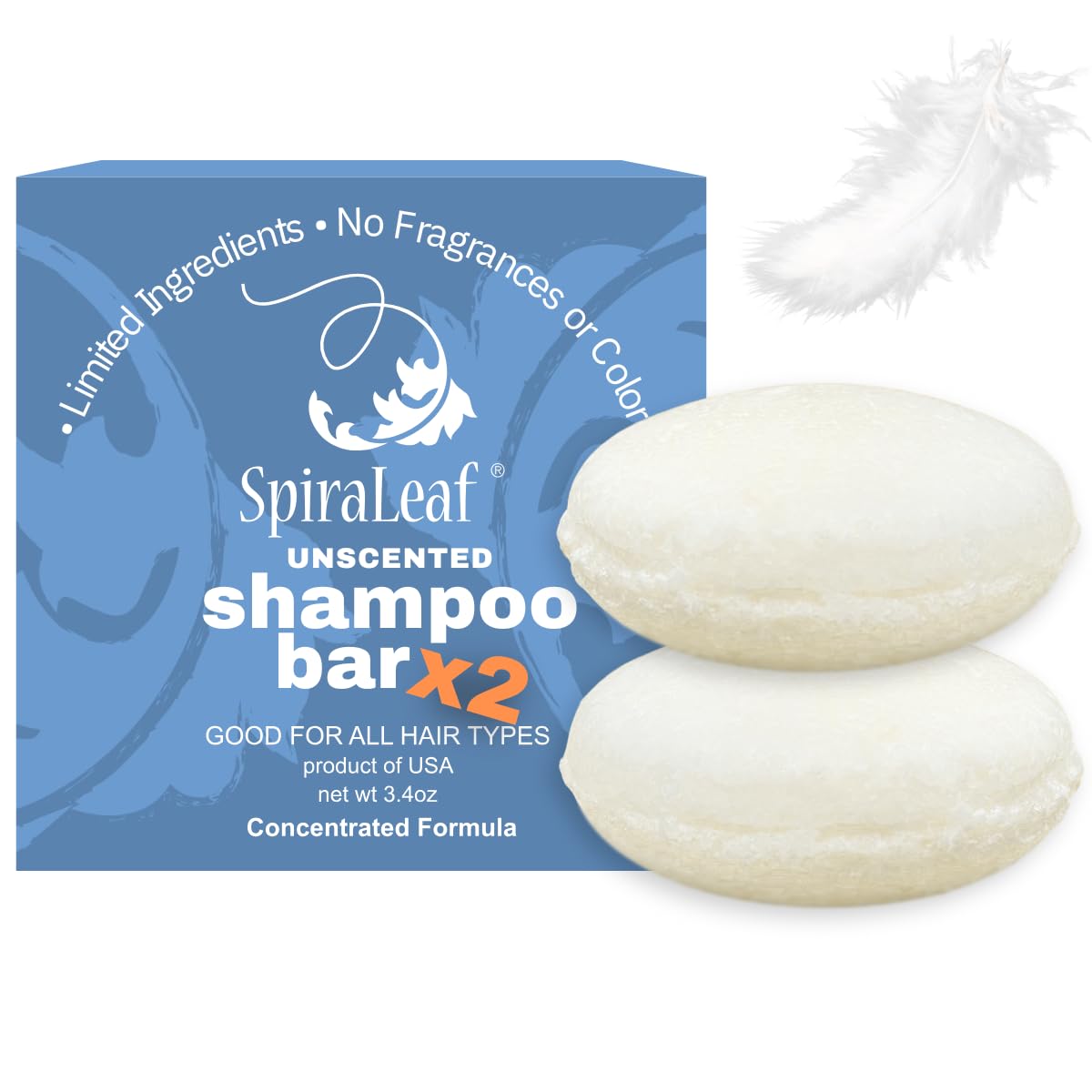 Spiraleaf unscented shampoo bars pack front, travel-ready moisture for all hair types.