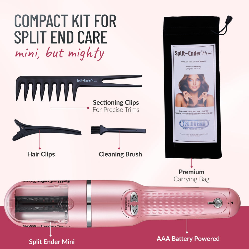 Split Ender Mini hands holding trimmer for at-home hair maintenance.