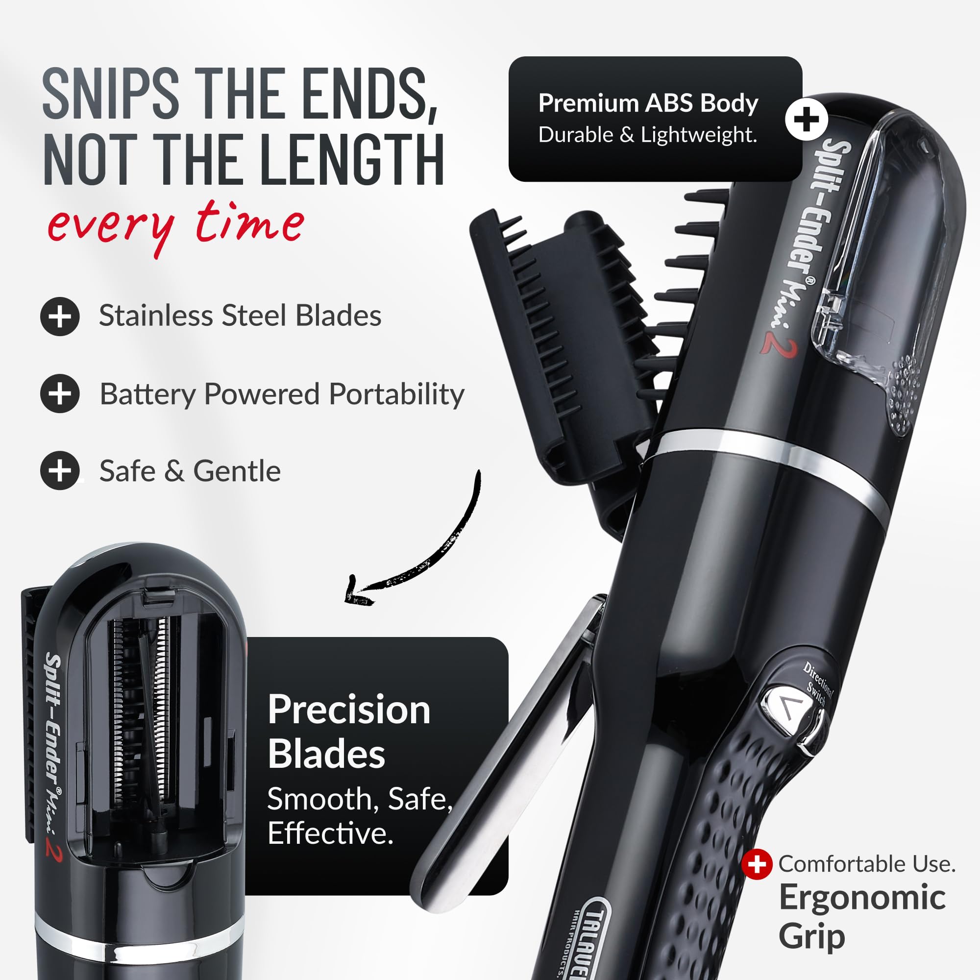 Split-Ender Mini2 in-use trimming dry hair for precise ends