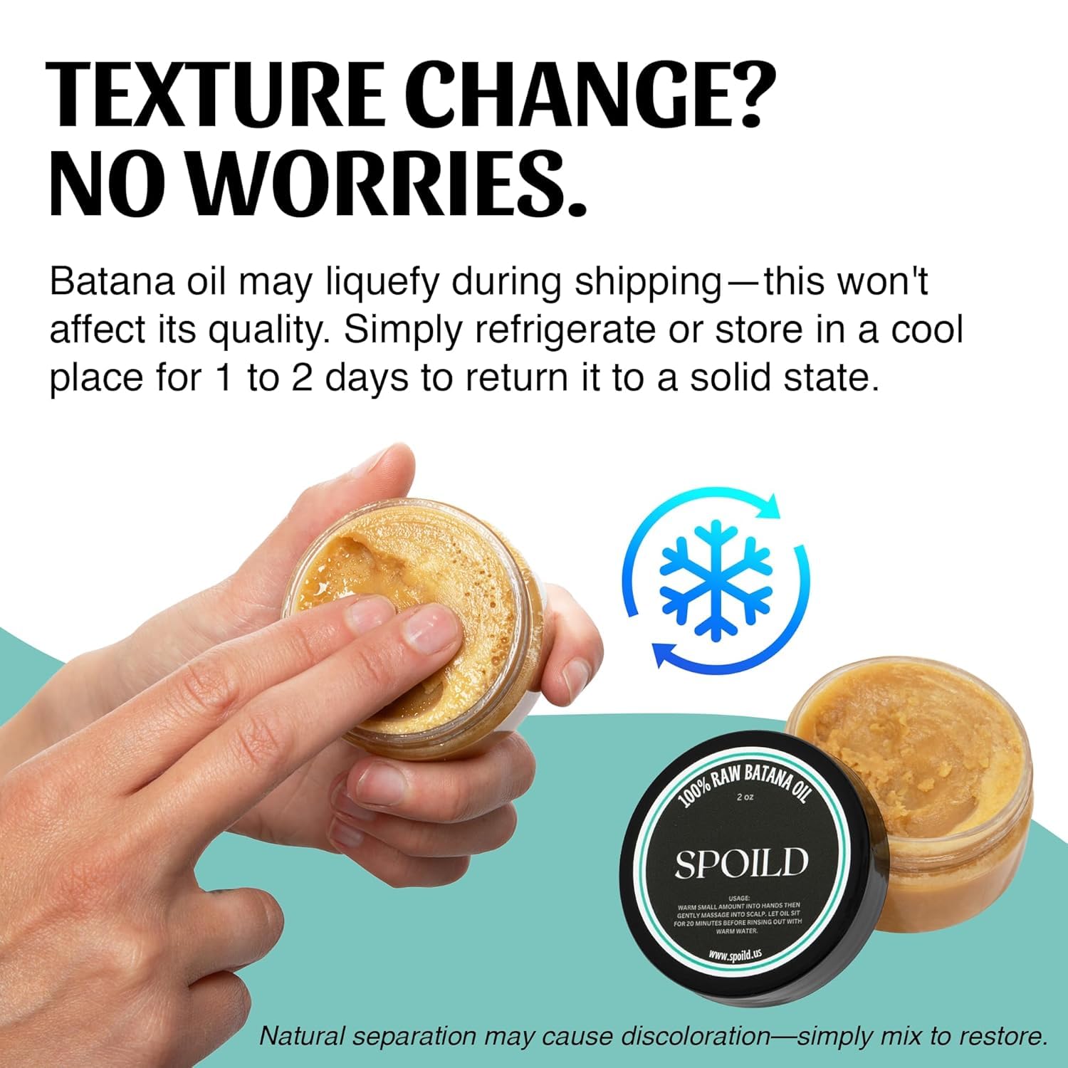 SPOILD Batana Oil melted texture shows temperature-sensitive stability.