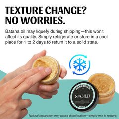 SPOILD Batana Oil melted texture shows temperature-sensitive stability.