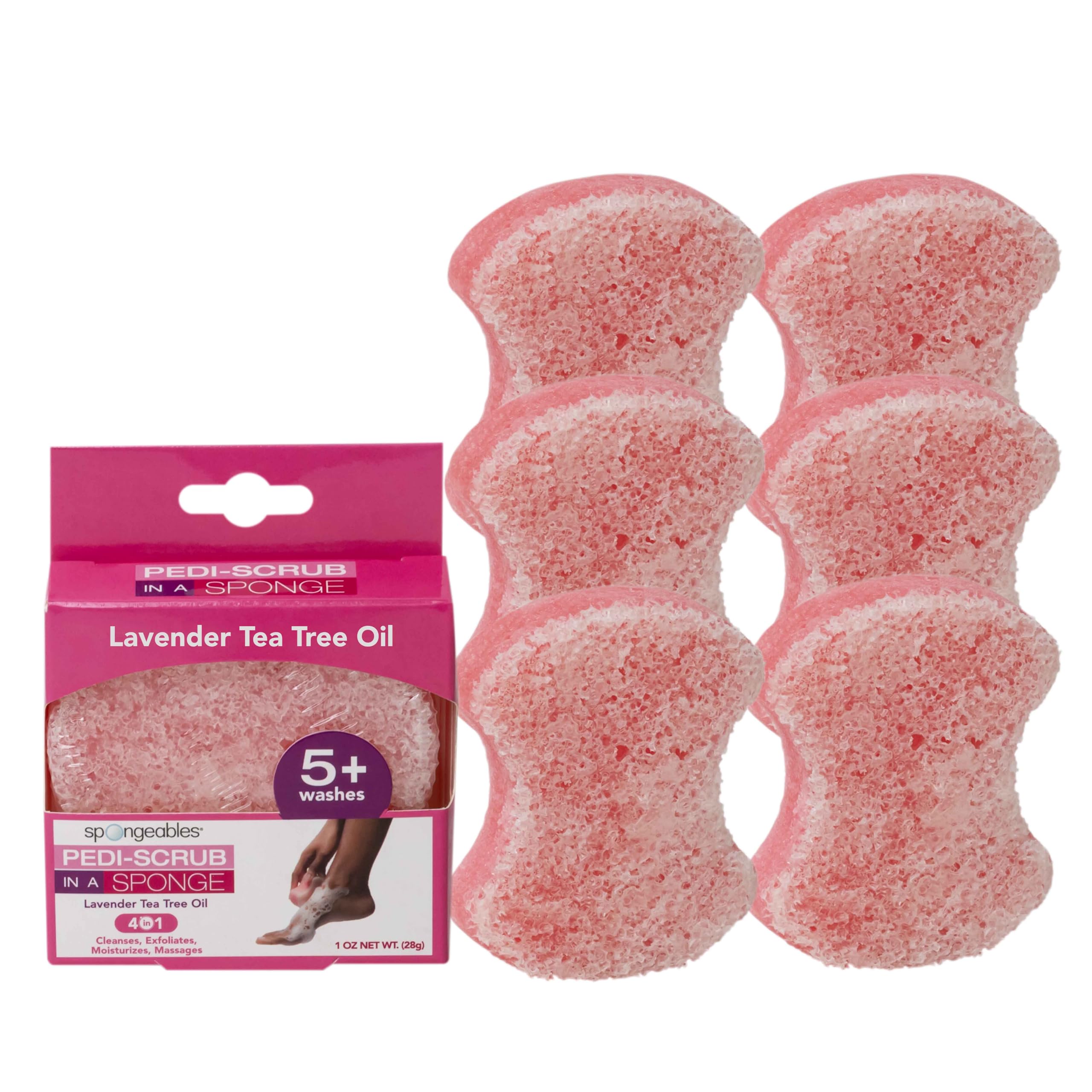 Spongables Pedi Scrub lavender sponge close-up for creamy foot cleansing.