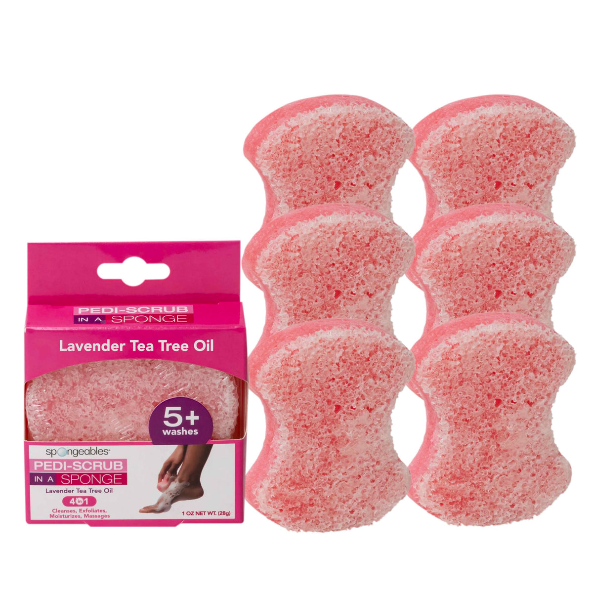 Spongables Pedi Scrub Lavender dual-texture sponge for exfoliation and cleansing at home.