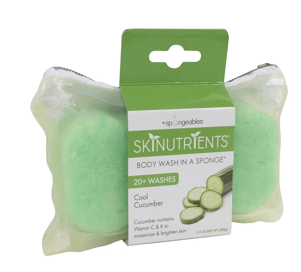 Spongeables Cool Cucumber sponge showing creamy lather for silky skin