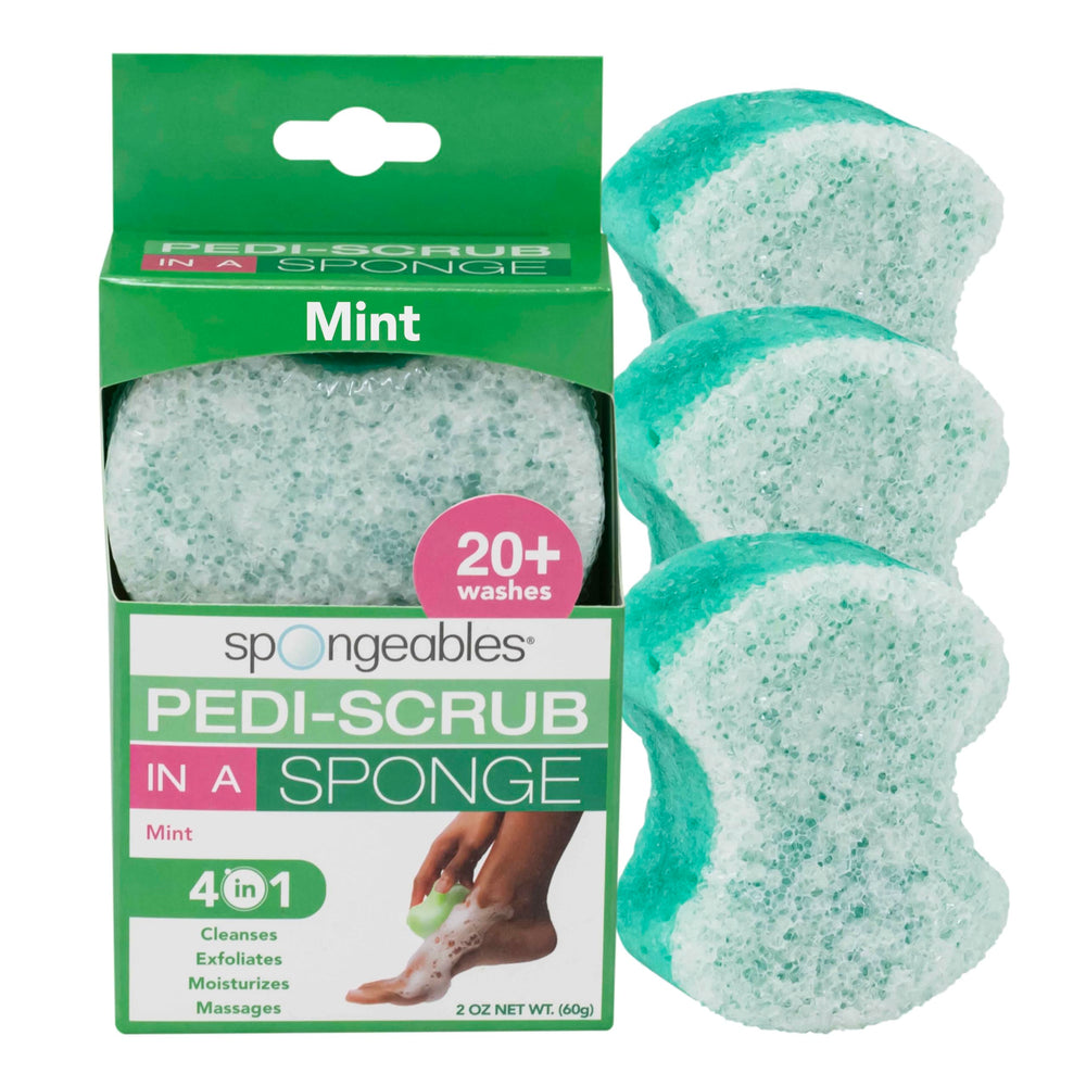 Spongeables Pedi Scrub foot spa bubbles provide refreshing cleanse for tired feet.