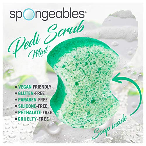 Spongeables Pedi Scrub 3-count packaging shows convenient stocking-stuffer ready gift set.