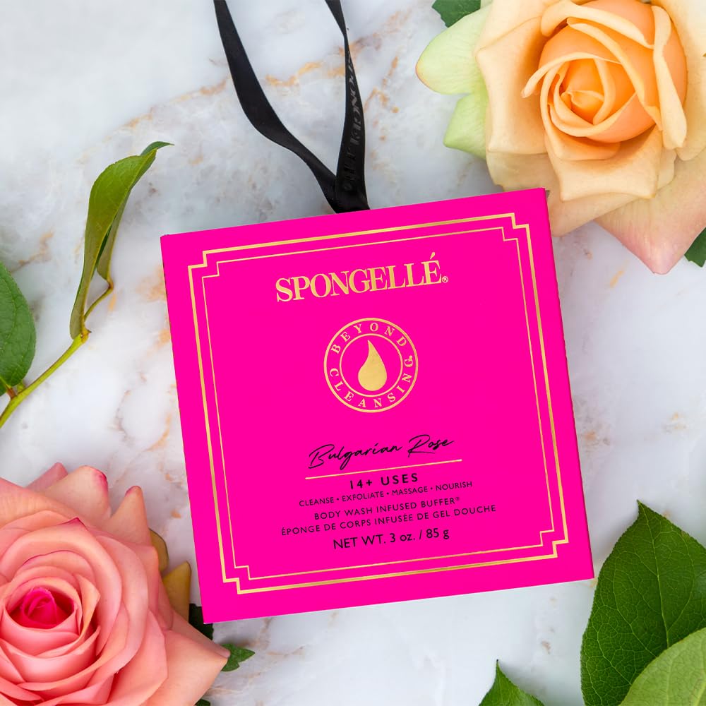 Spongellé Bulgarian Rose box packaging detail emphasizes premium presentation ideal for gifting