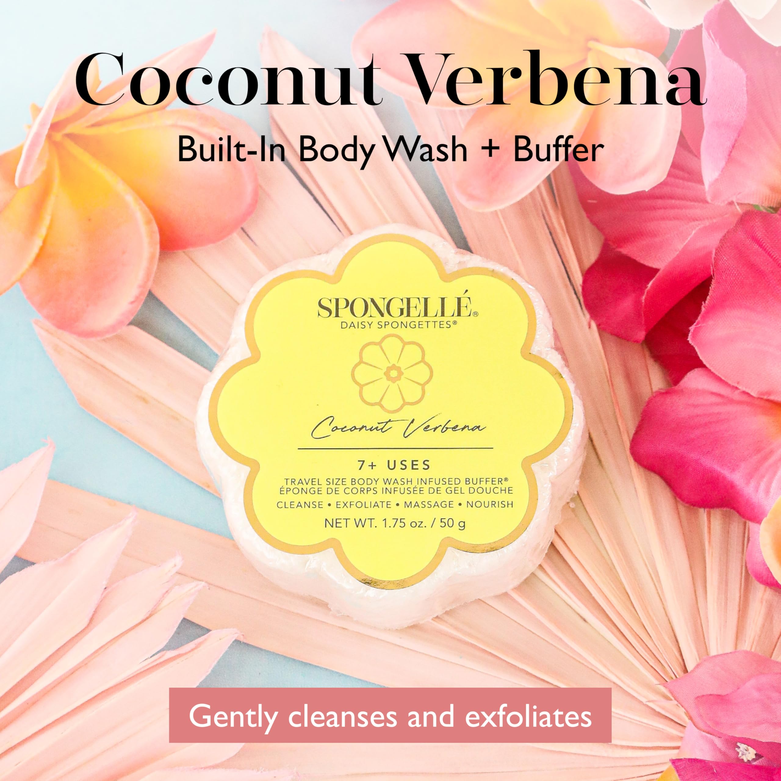SPONGELLÉ Coconut Verbena infused sponge ready for daily cleansing on the go