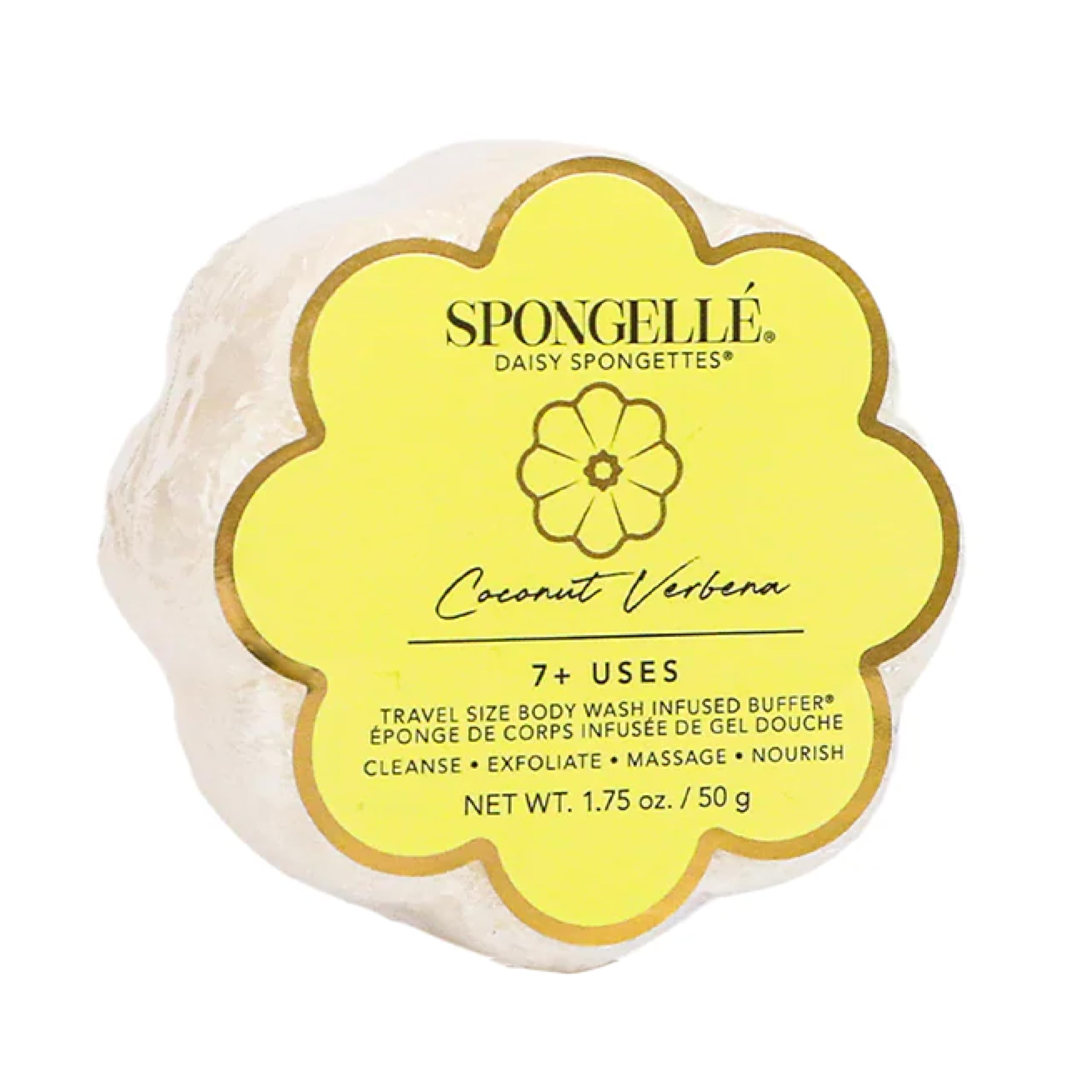 SPONGELLÉ Coconut Verbena spongette loofah showing gentle exfoliation for smooth skin