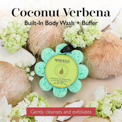 SPONGELLÉ Coconut Verbena Wild Flower Buffer closeup-foam highlights built-in body wash
