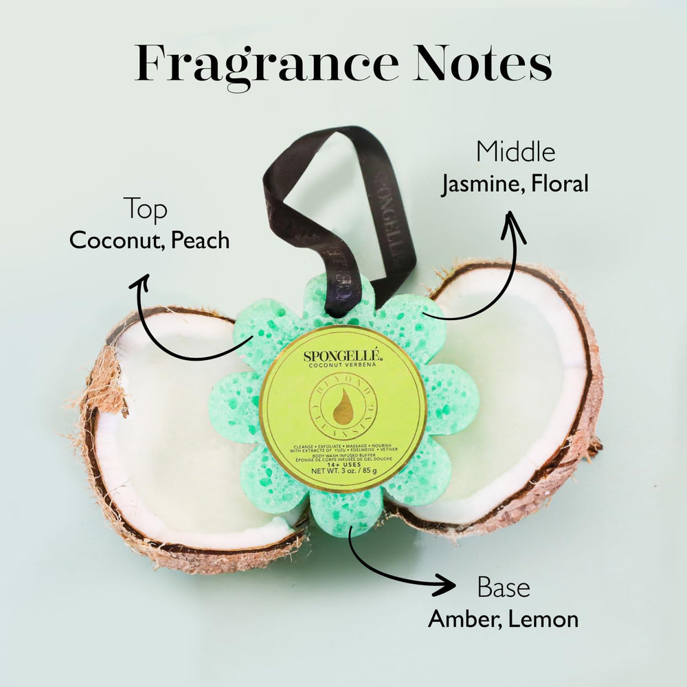 SPONGELLÉ Coconut Verbena Wild Flower Buffer exfoliation-action demonstrates effective scrubbing