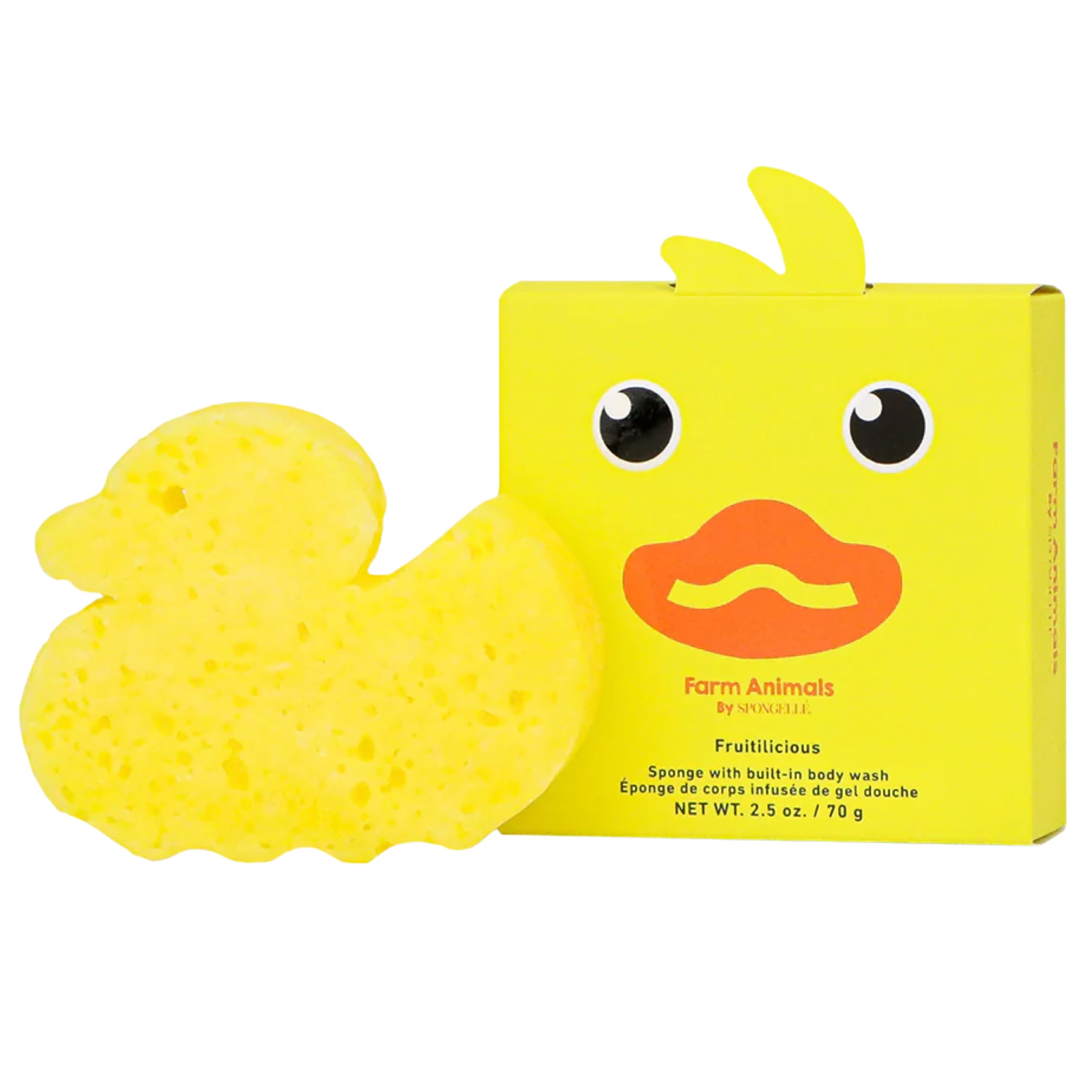 SPONGELLÉ Danny Duck close-up face for kid-friendly bath time