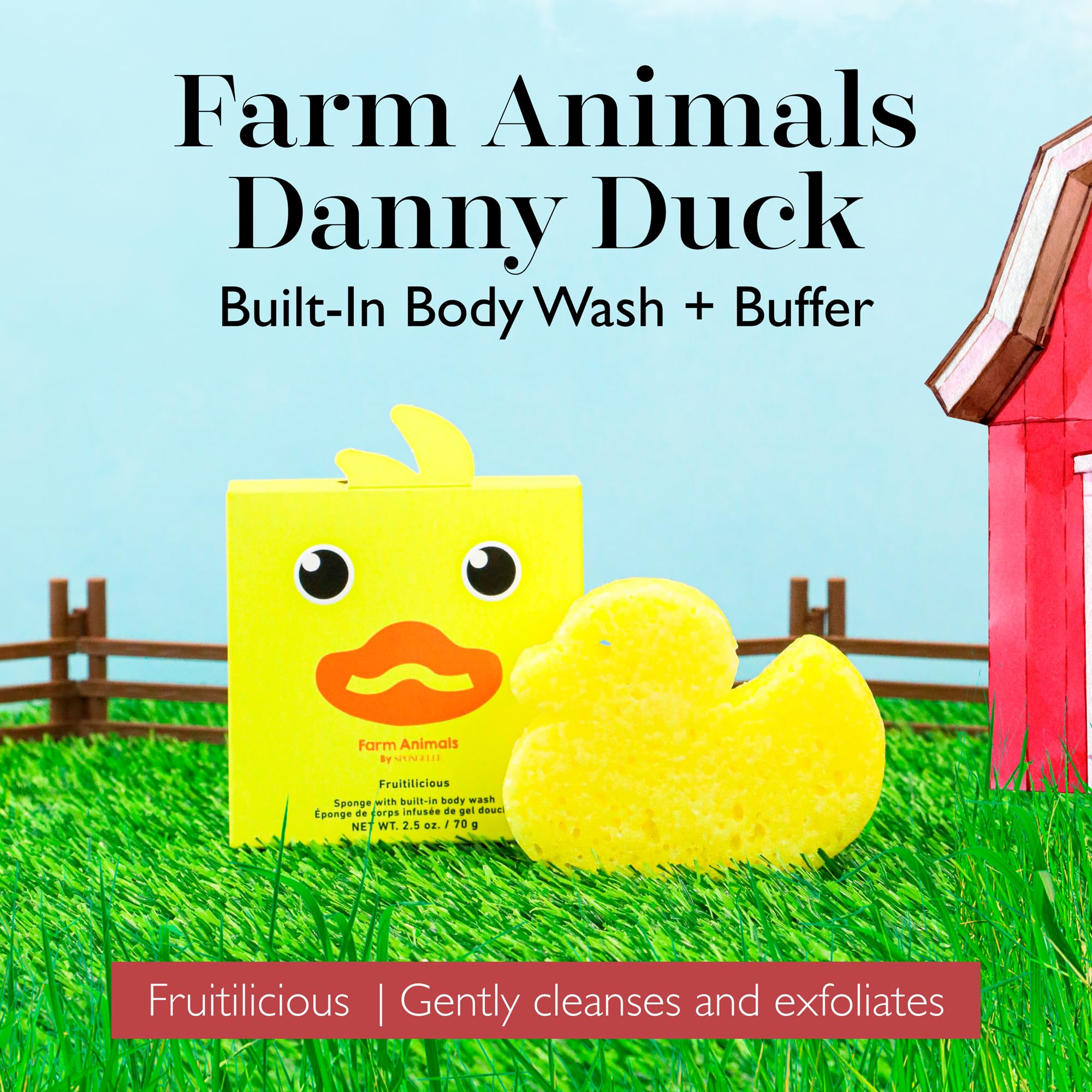 SPONGELLÉ Danny Duck sponge body showing built-in wash for easy cleansing