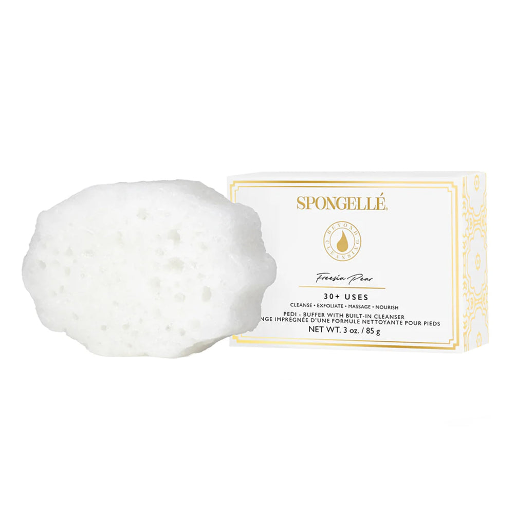 SPONGELLÉ Freesia Pear Pedi-Buffer packaging shown for premium foot care
