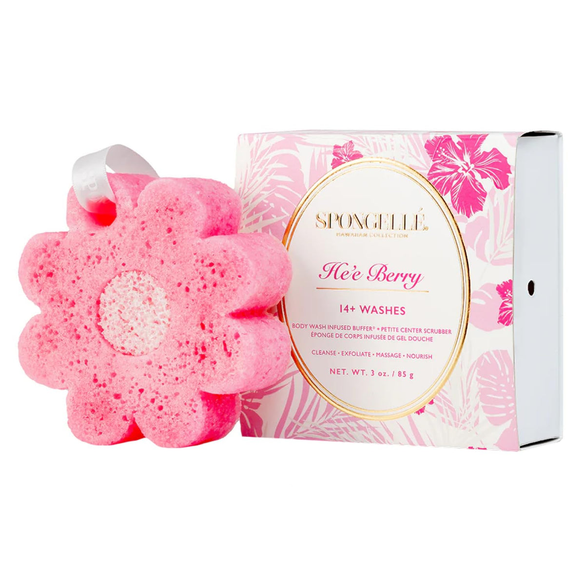 SPONGELLÉ He'e Berry Buffer sponge close-up showing exfoliating texture for smoother skin.