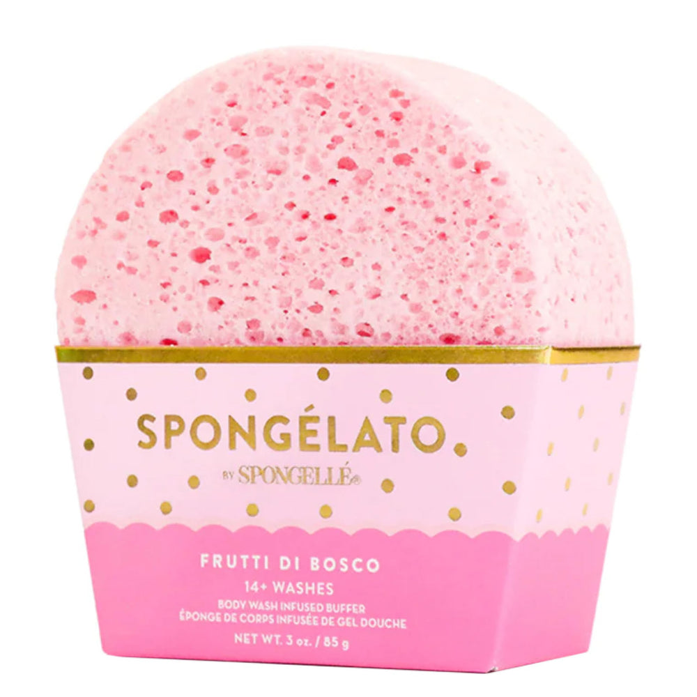 Spongellé Spongelato Frutti di Bosco loofah exfoliates skin with berry-scented freshness.