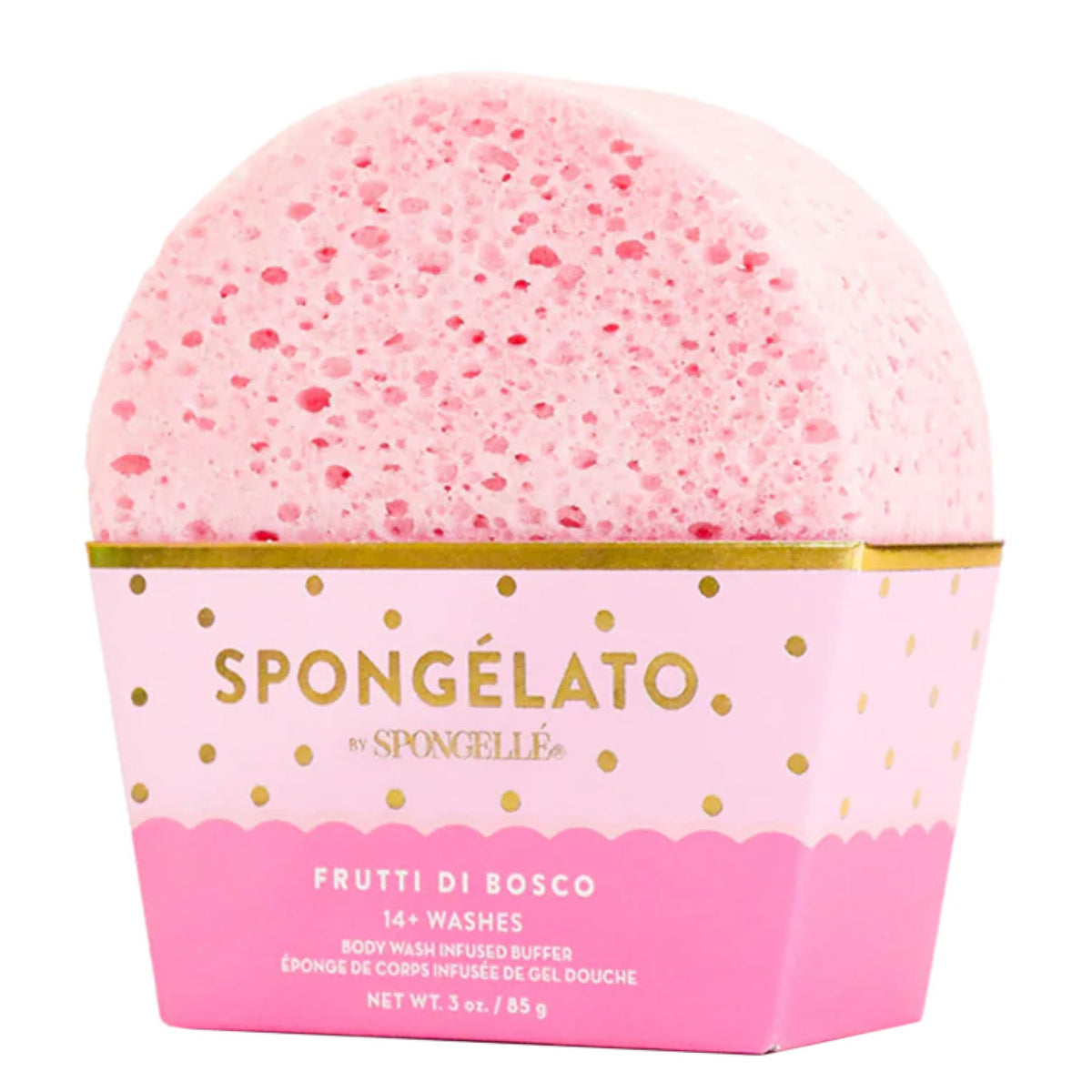 Spongellé Spongelato Frutti di Bosco loofah exfoliates skin with berry-scented freshness.