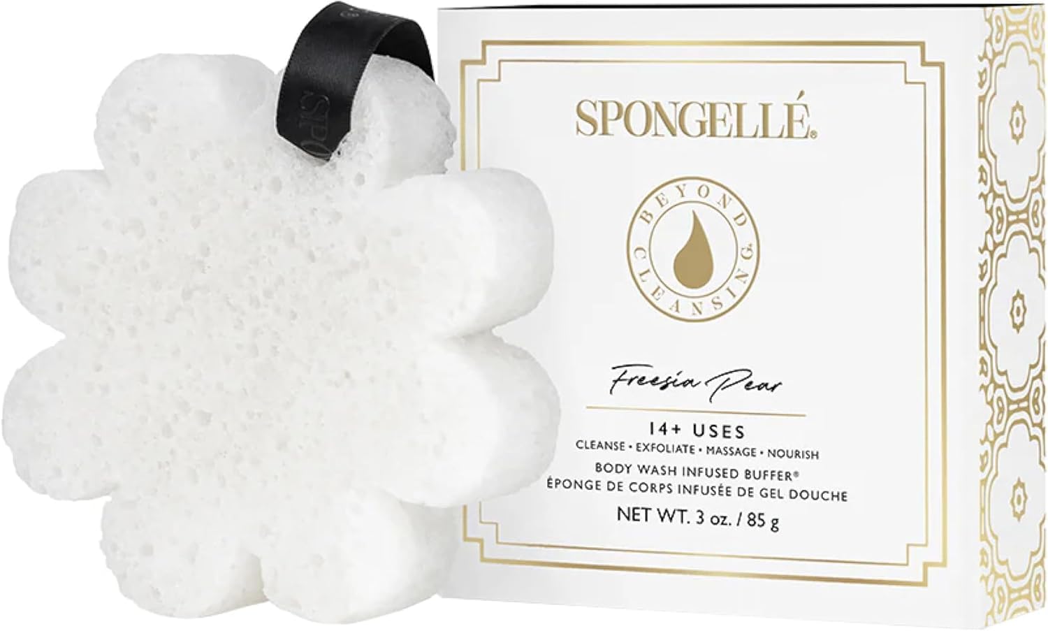 SPONGELLÉ Wild Flower Buffer French Lavender scent evokes a soothing spa-like bath.