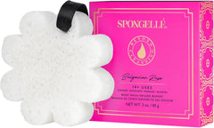 The SPONGELLÉ Wild Flower Buffer loofah in hand demonstrates built-in body wash for quick cleansing.