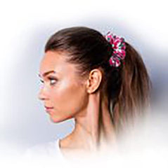 Spoontiques Elvis Scrunchies closeup texture image highlights soft cotton-elastic feel.