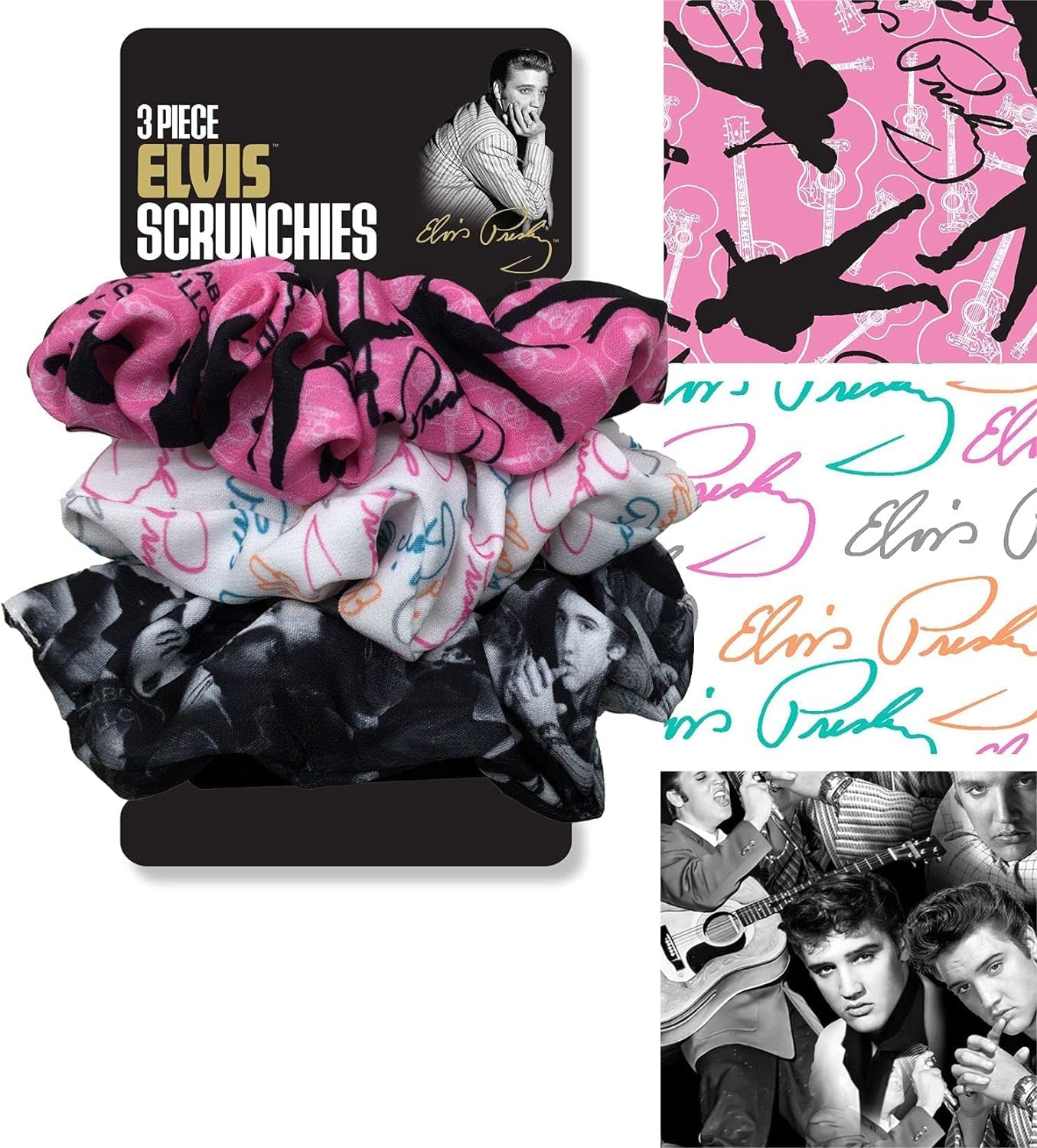 Spoontiques Elvis Scrunchies hero image shows colorful, silky hair ties for daily styling.
