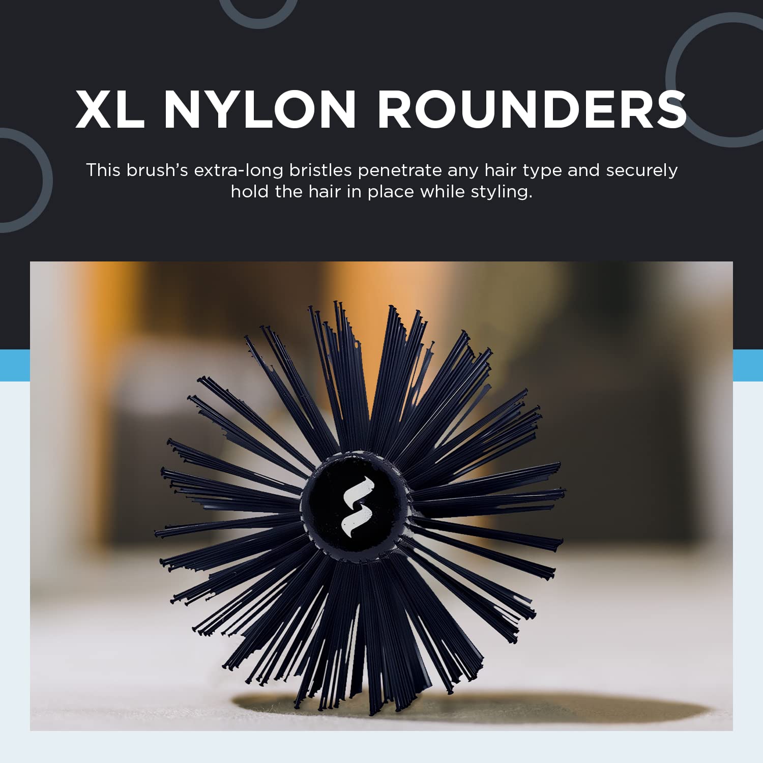 Spornette XL Round Brush nylon bristles closeup for smooth detangling and glide.