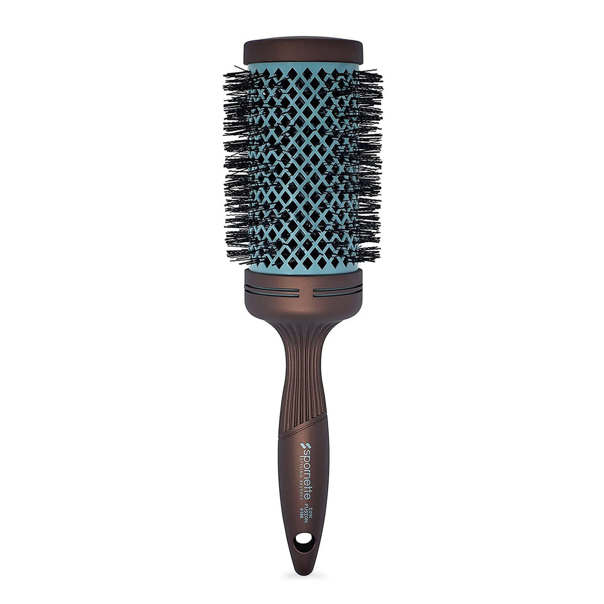 SPORNETTE Ion Fusion 3in round brush with ceramic barrel for smooth blowouts.