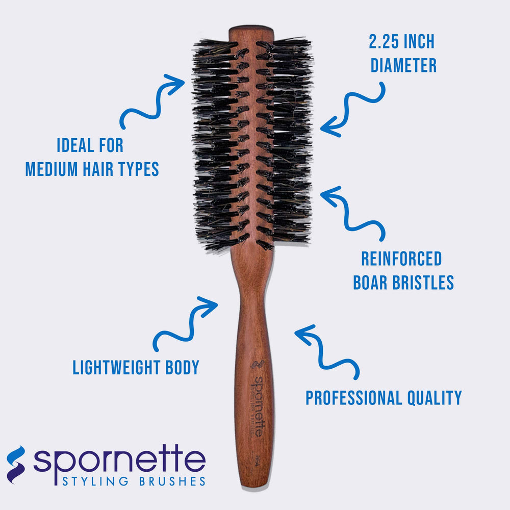 Spornette Italian round brush suitable for medium to long hair textures and styles.