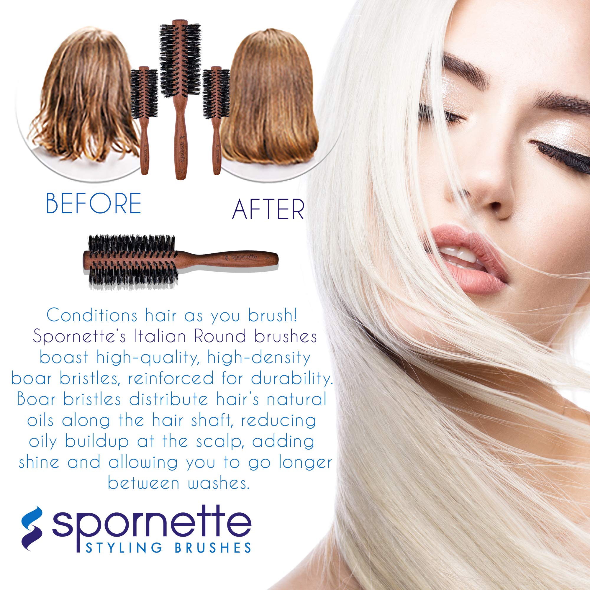Spornette Italian round brush gentle enough for extensions and wigs during styling.