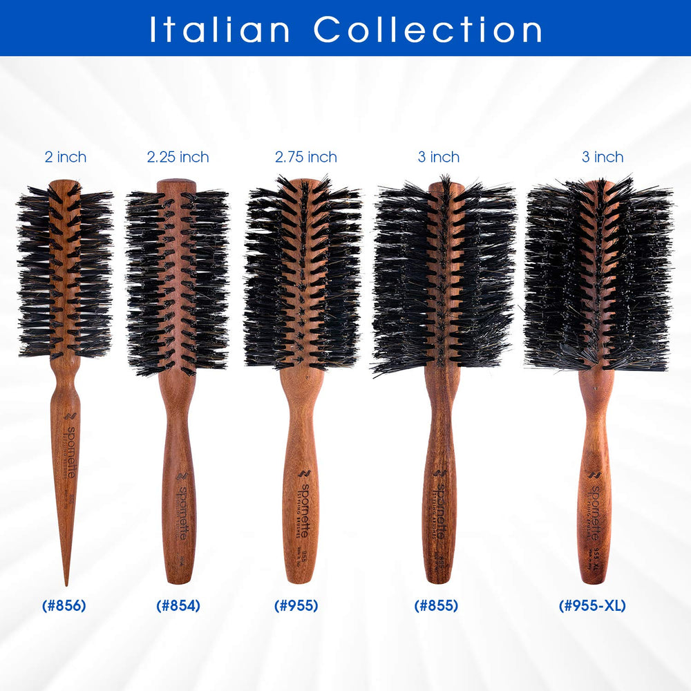 Spornette Italian round brush smooths and shine-enhanced finishes on various textures.