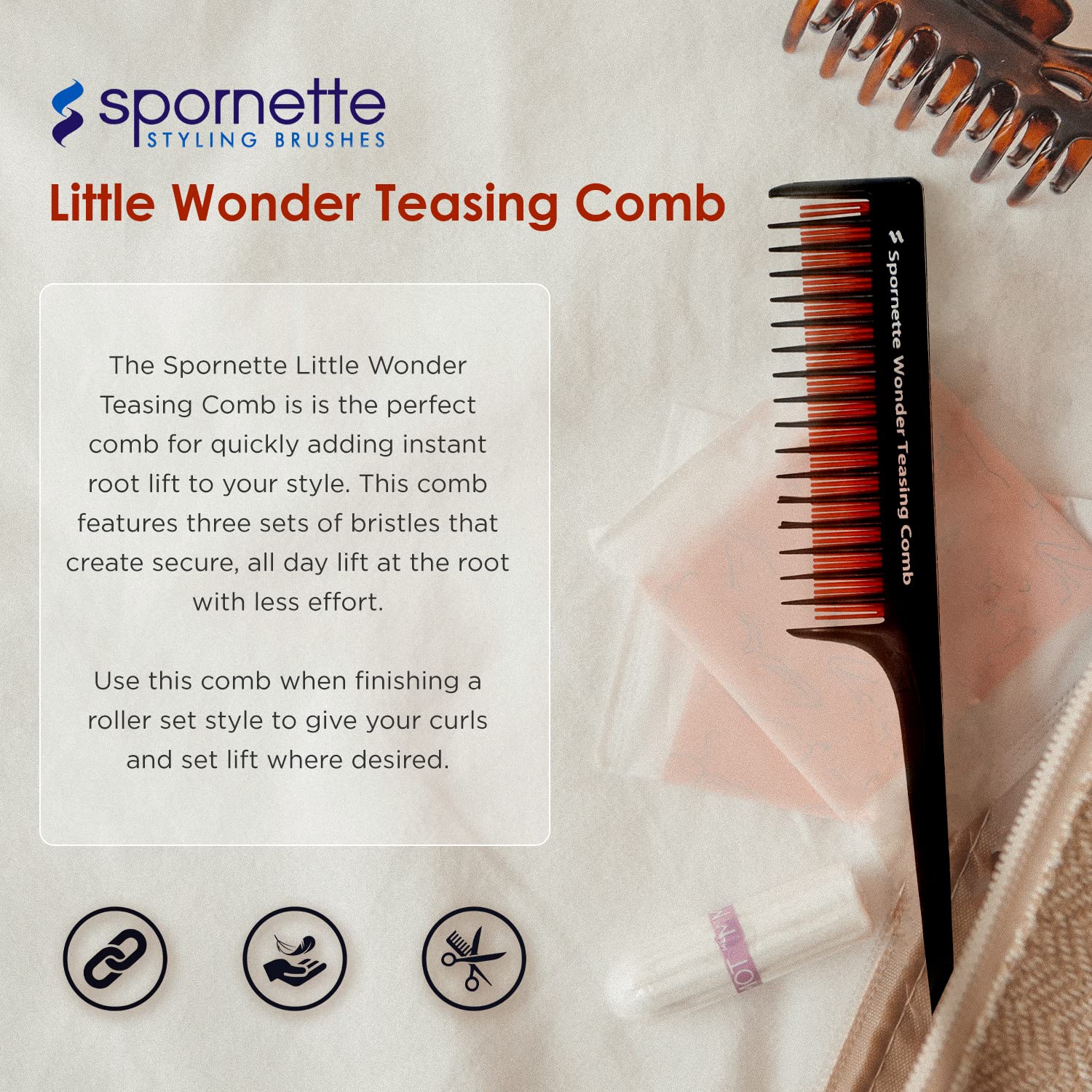 Spornette Little Wonder comb for backcombing and setting curls with precision.