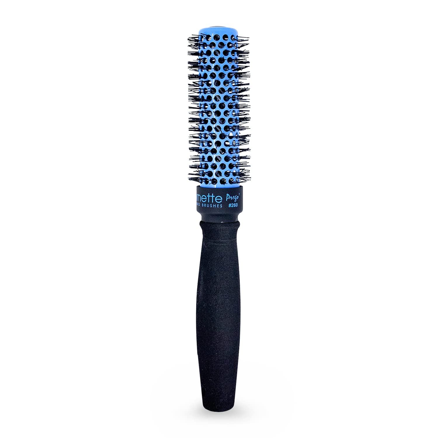 Spornette Prego 1.5-inch round brush barrel delivers quick, even heat for voluminous styles.