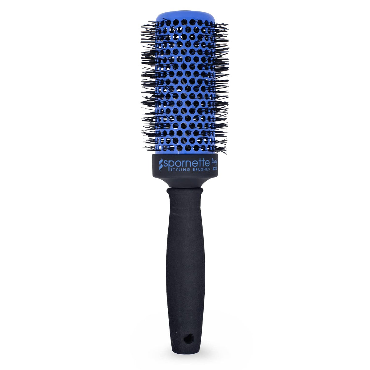 Spornette Prego 2.5-inch round brush barrel close-up for smooth blowouts.
