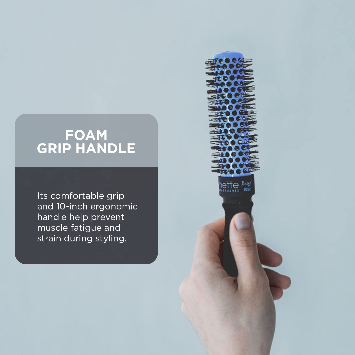 Spornette Prego foam grip handle provides lightweight comfort during long sessions.
