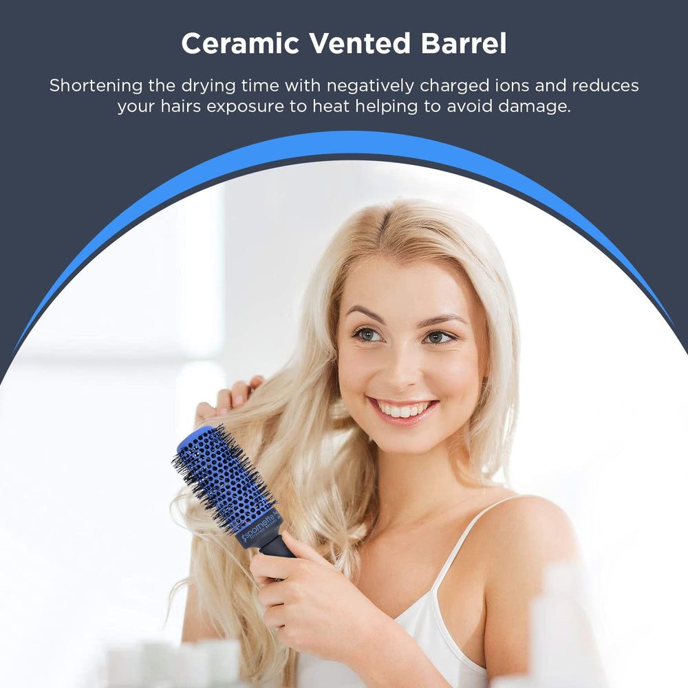 Spornette Prego nano-silver bristles reduce static for sleek styling.