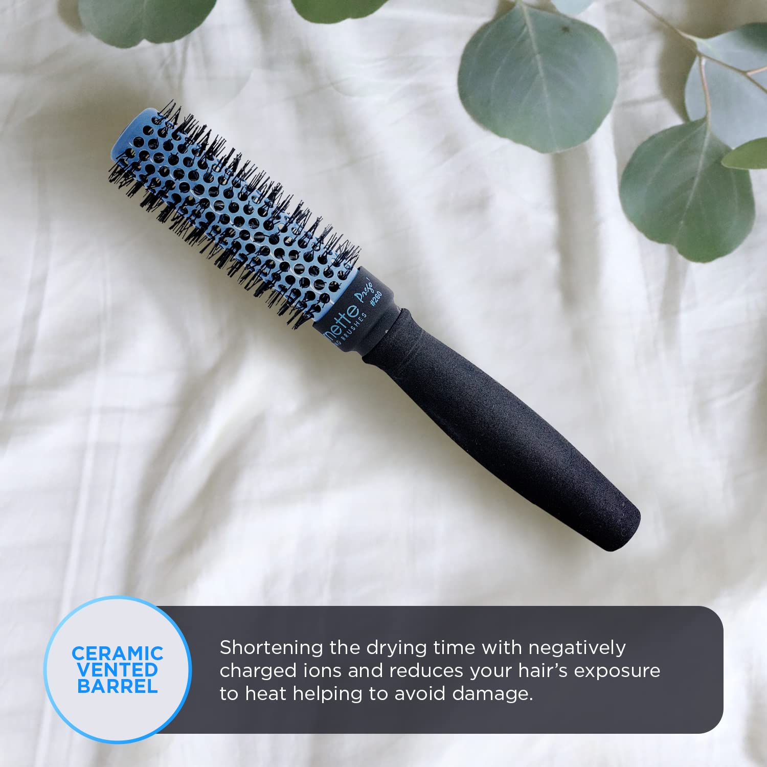 Spornette Prego tourmaline ceramic vented barrel speeds drying with ion-assisted heat.