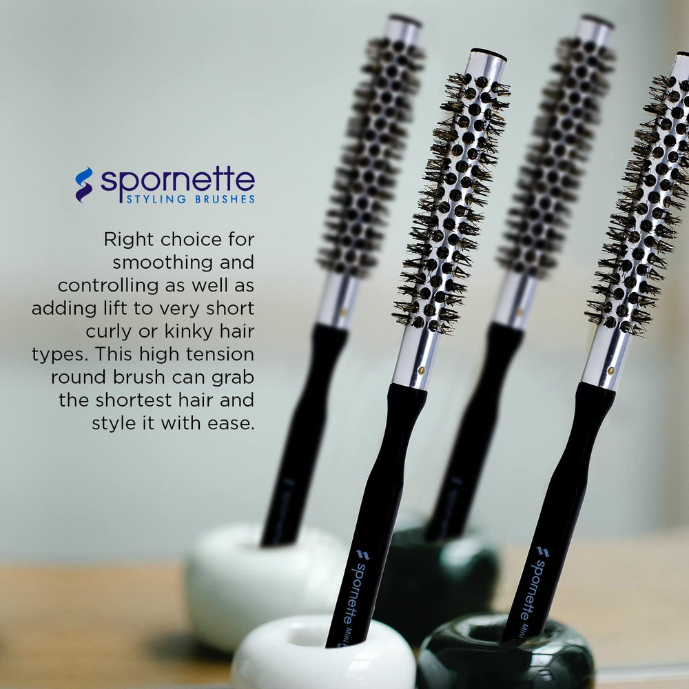 Spornette small round brush root lift and volume for bangs.