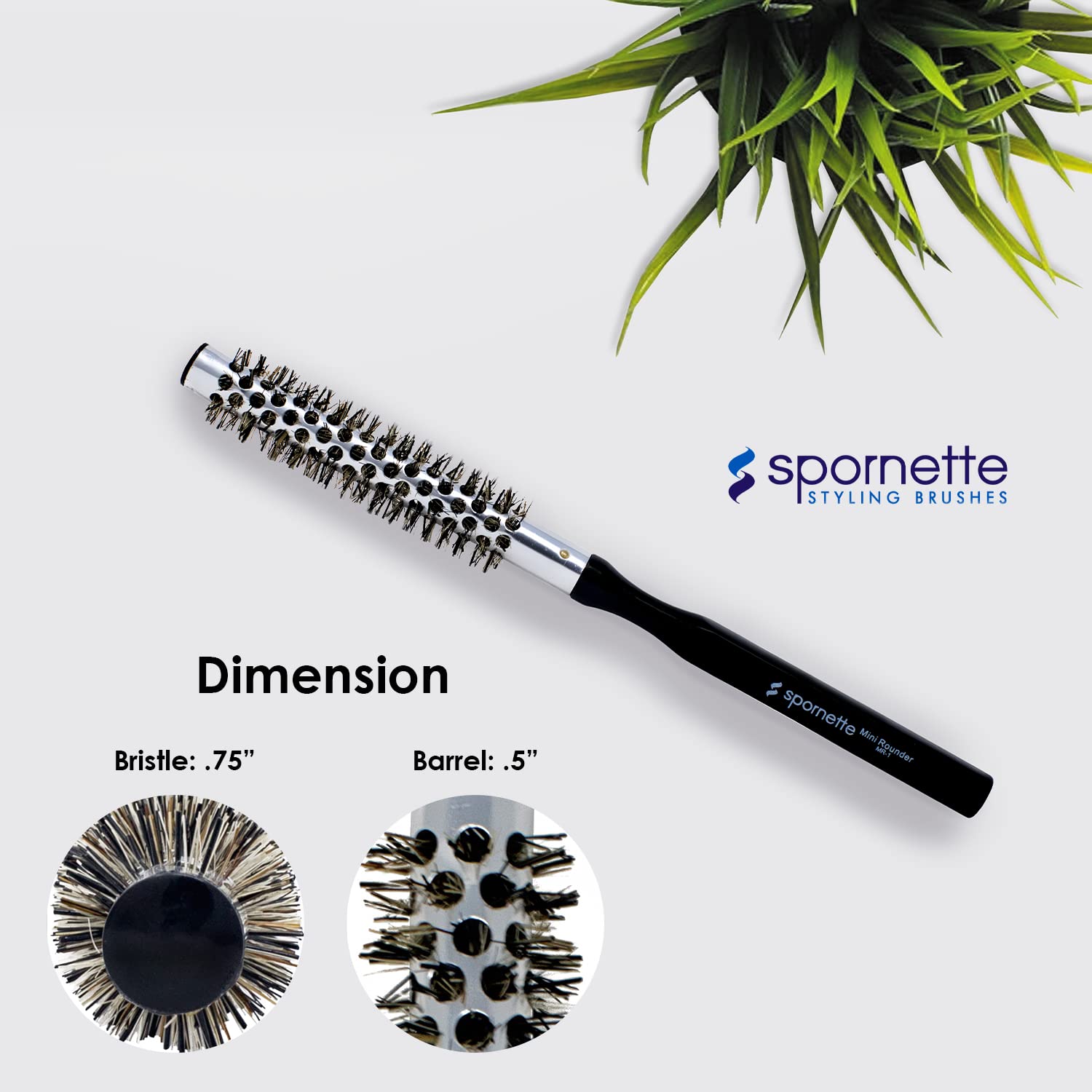 Spornette small round brush metal vented barrel speeds drying.