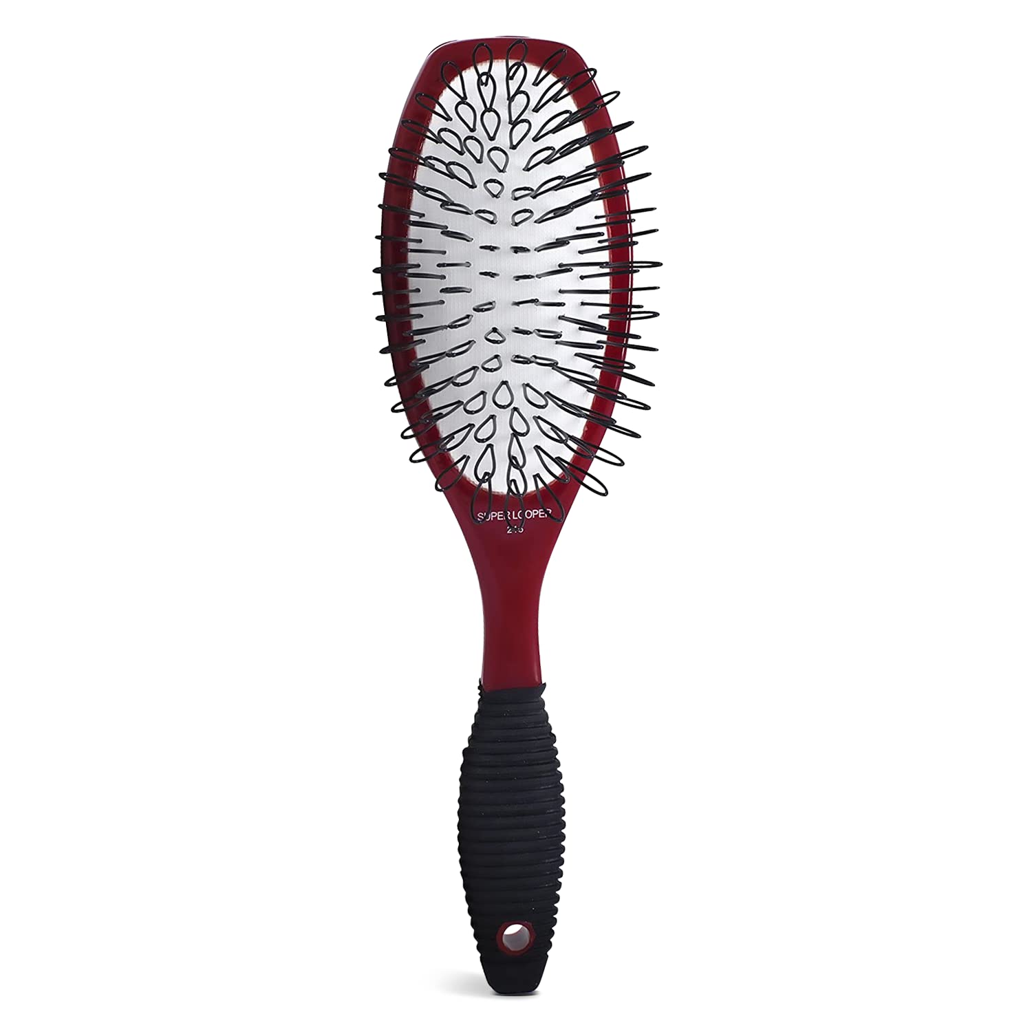 Spornette Super Looper wig brush close-up shows ergonomic handle for gentle detangling