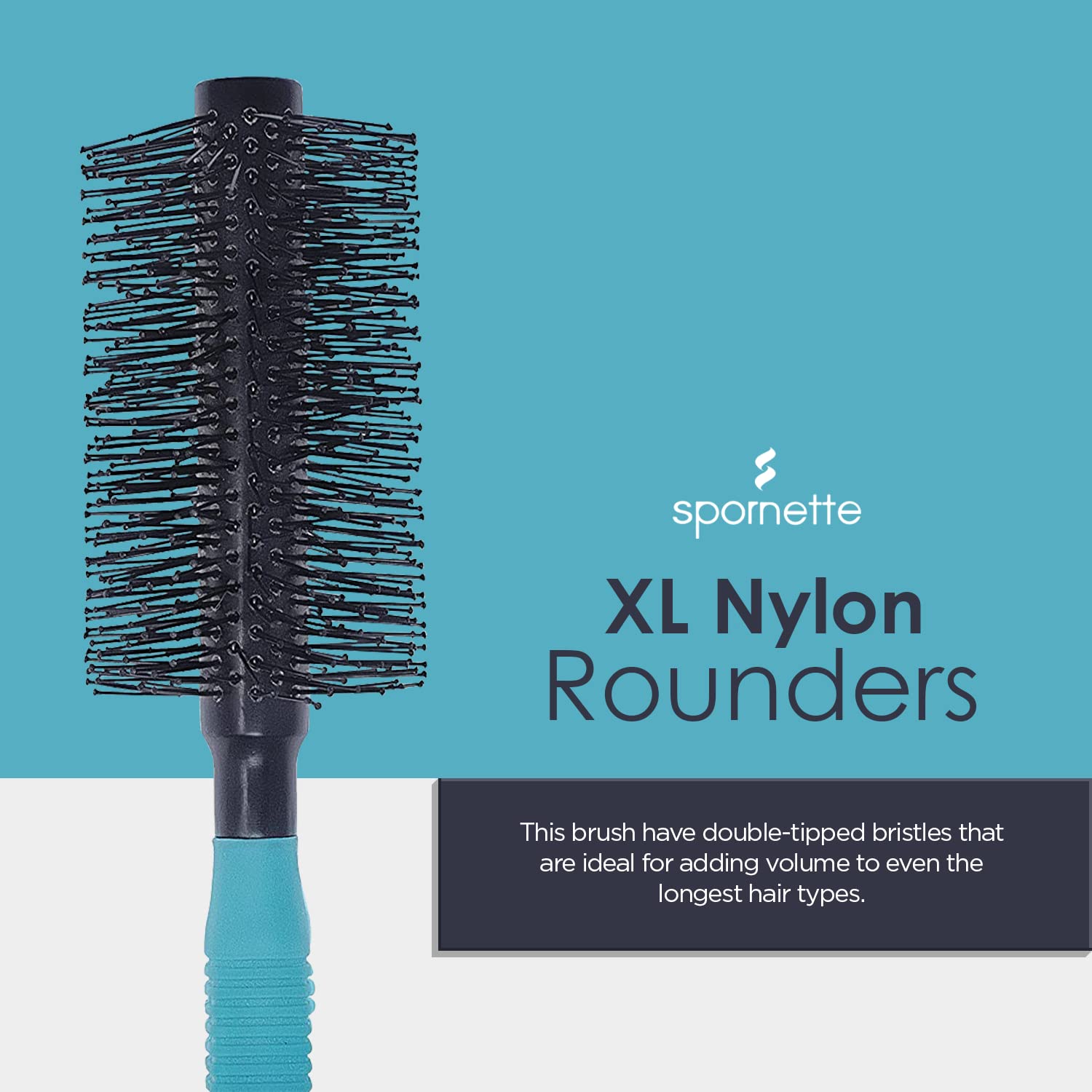 Spornette XL rounder with double tipped bristles enhancing detangling and scalp comfort
