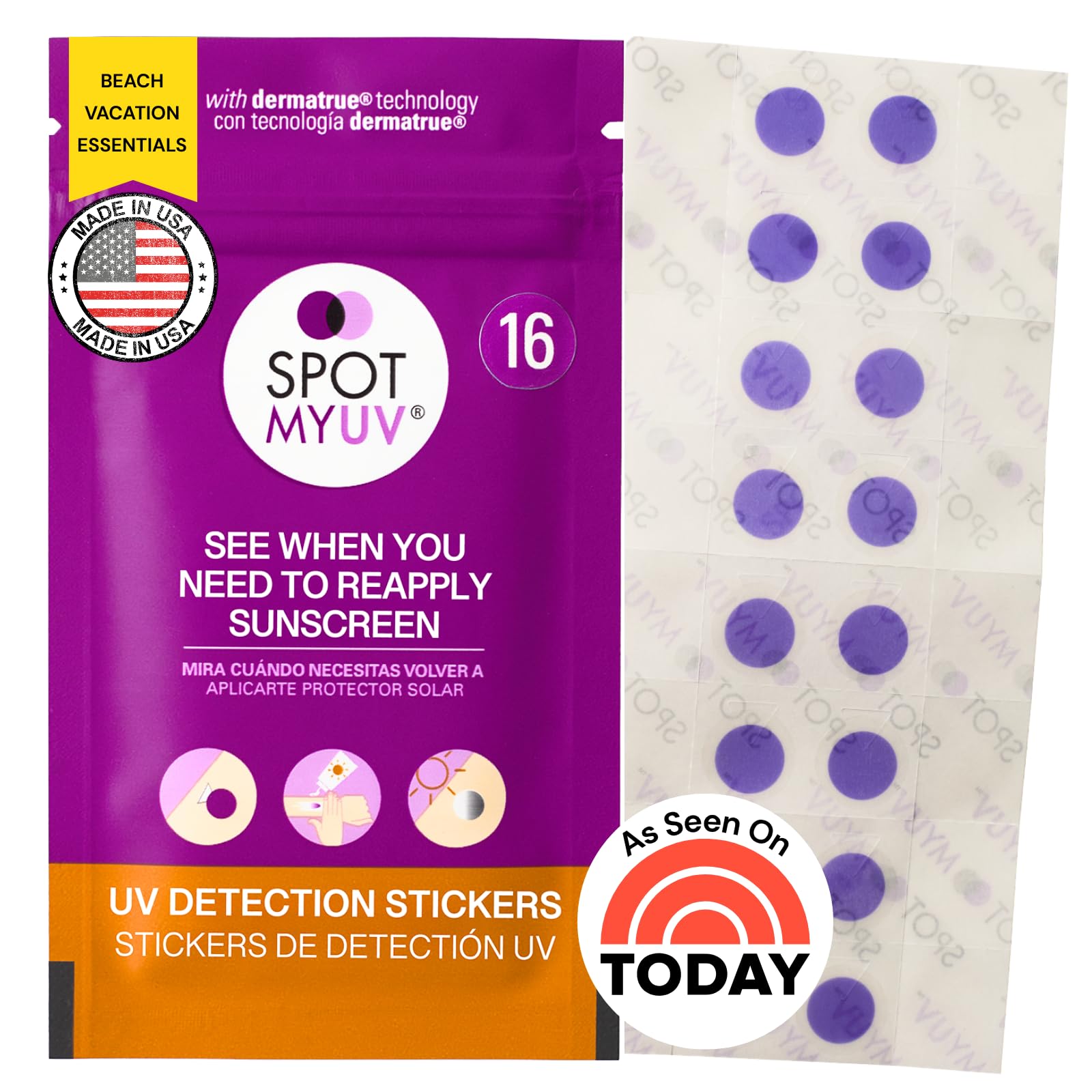 SpotMyUV UV detection sticker shows sunscreen effectiveness at a glance.