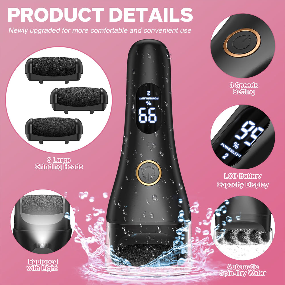 Spriak USB charging makes cordless use convenient for on-the-go foot care.