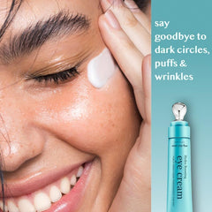 Spring Sisters eye cream tube closeup shows lightweight hydration.