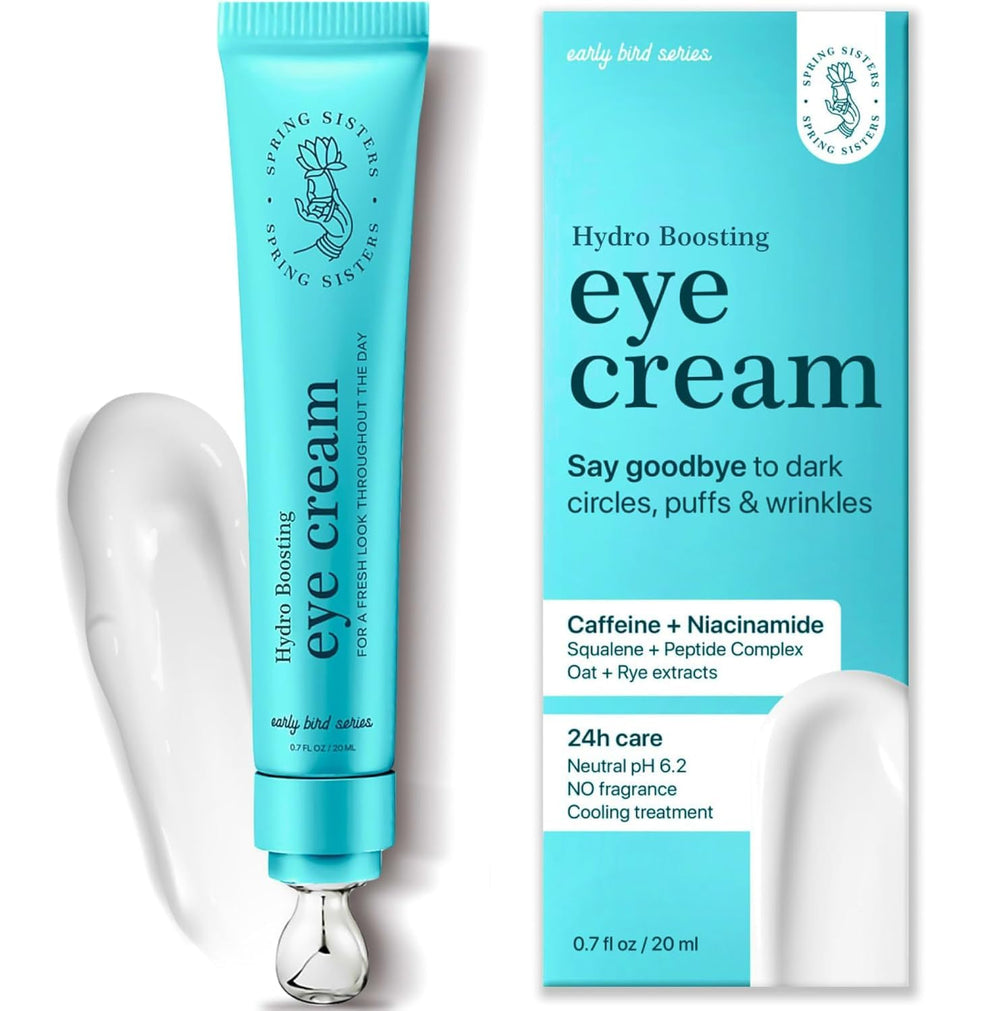 Spring Sisters under-eye cream cooling bottle energizes tired skin.