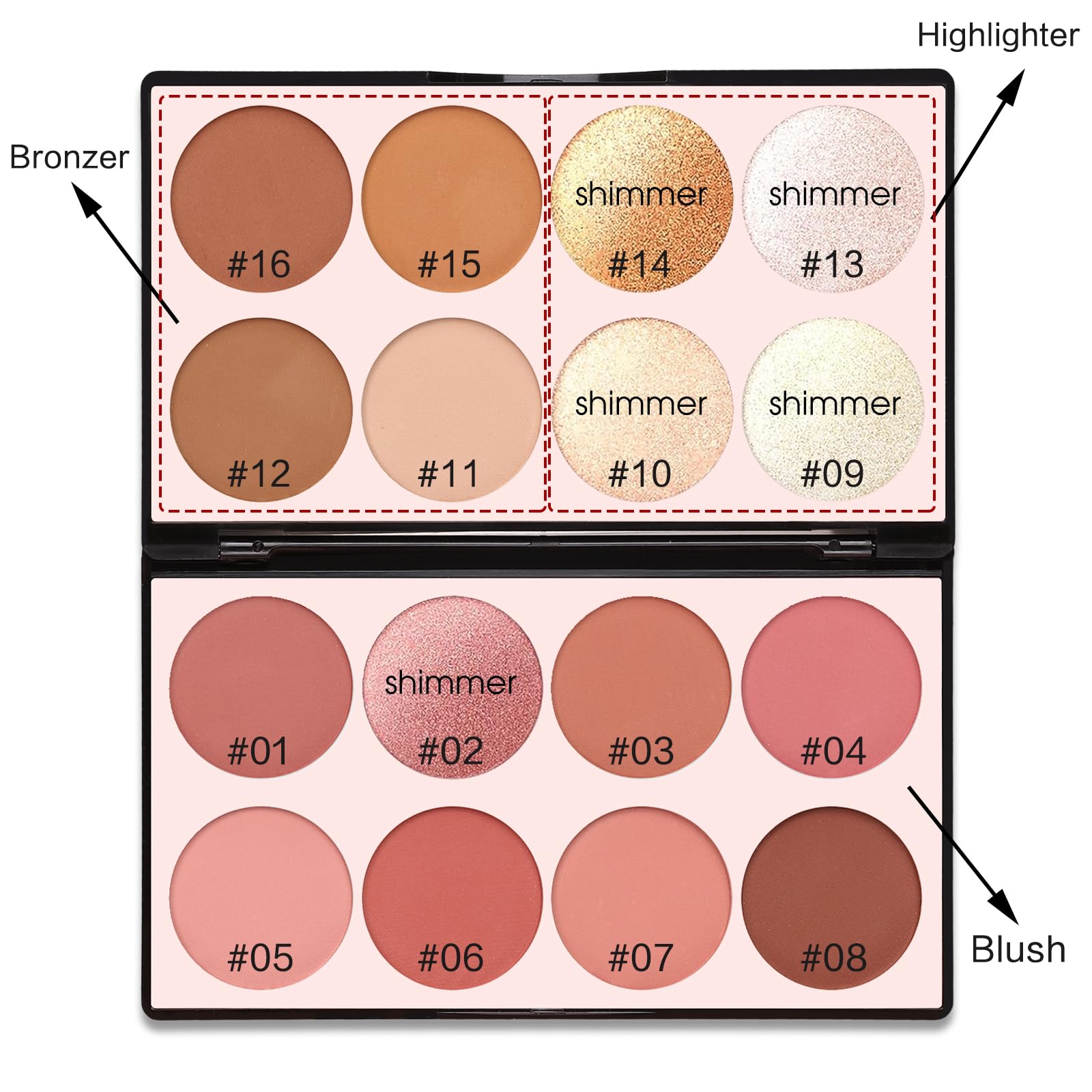 SPRINGSKY contour palette swatches demonstrating blush, highlighter, and bronzer tones.