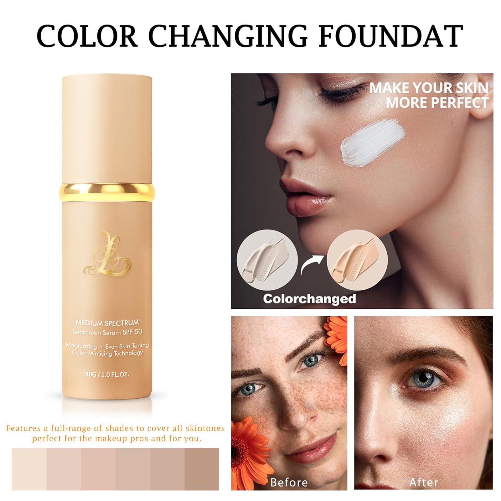 SPRINGSKY color-change visual demonstrates shade adaptation for natural look.