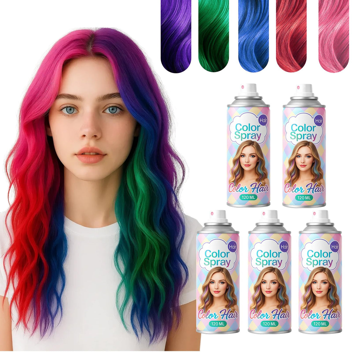 SPRINGSUGAR 5pc hair color set pink for instant, washable party-ready color.