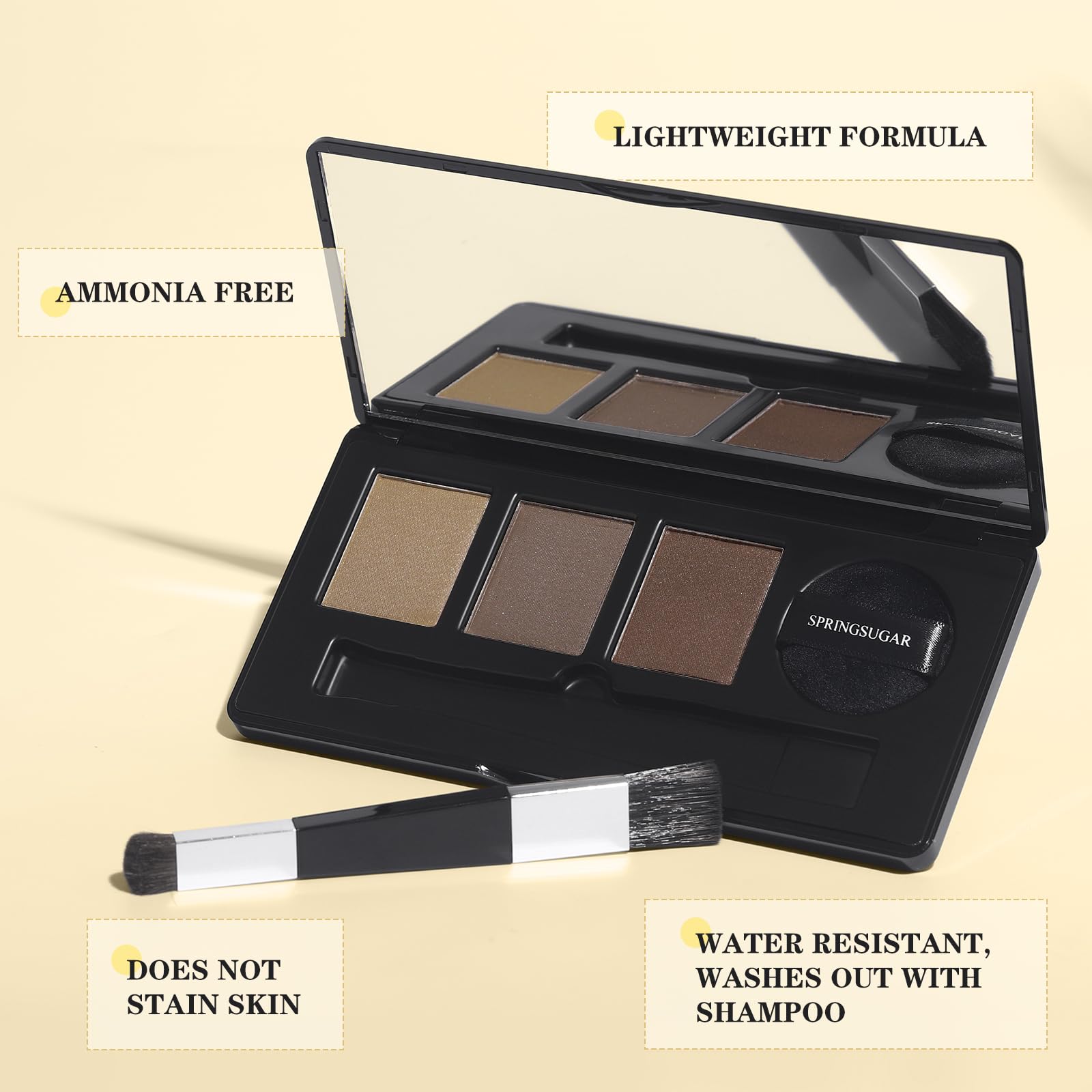 SPRINGSUGAR Root Touch Up finish looks natural and lightweight on hair.