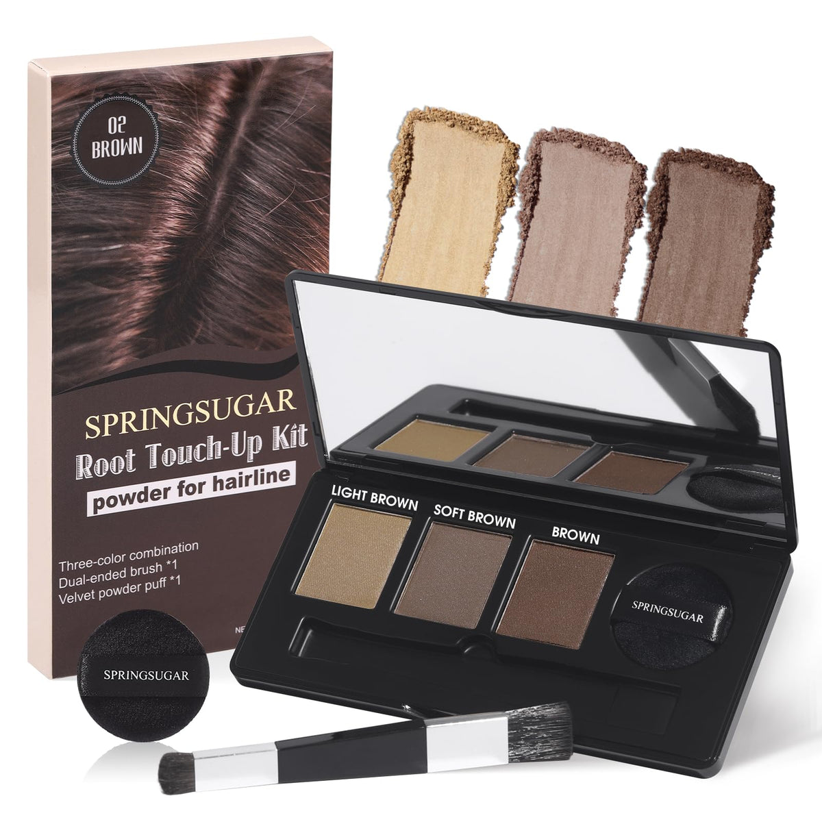SPRINGSUGAR Root Touch Up kit with compact applicator delivering seamless gray coverage.