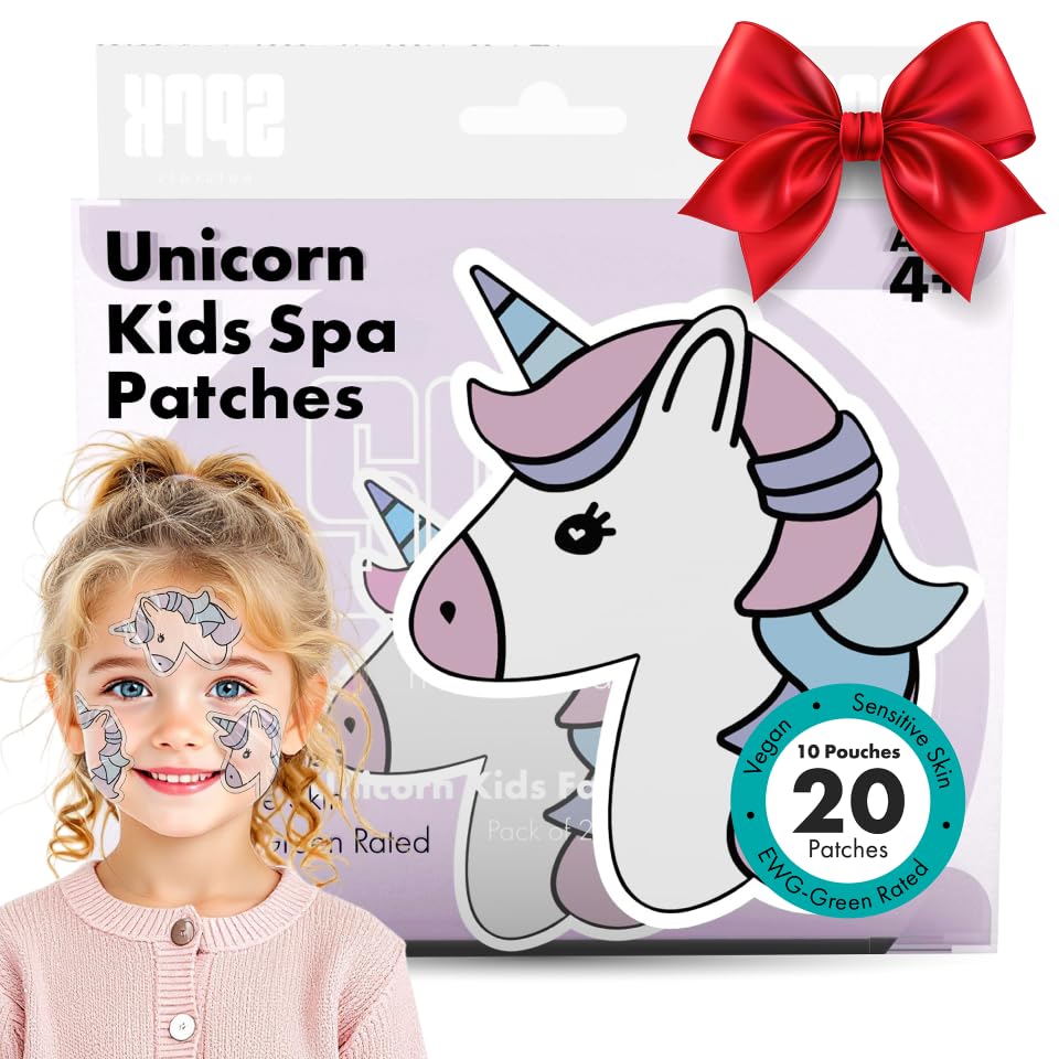 Sprk Naturals Unicorn Kids Face Mask Set packaging highlights vegan, kid-safe skincare for ages 4+